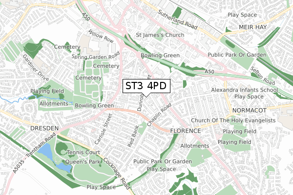 ST3 4PD map - small scale - OS Open Zoomstack (Ordnance Survey)