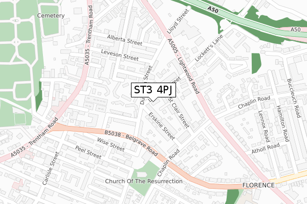 ST3 4PJ map - large scale - OS Open Zoomstack (Ordnance Survey)