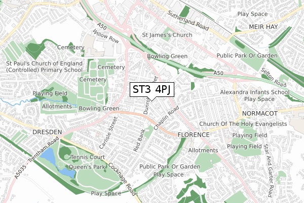 ST3 4PJ map - small scale - OS Open Zoomstack (Ordnance Survey)