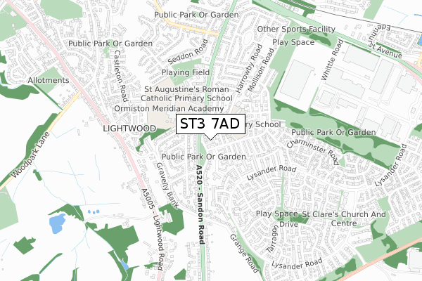 ST3 7AD map - small scale - OS Open Zoomstack (Ordnance Survey)