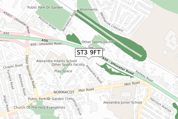 ST3 9FT map - large scale - OS Open Zoomstack (Ordnance Survey)