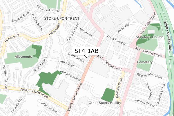ST4 1AB map - large scale - OS Open Zoomstack (Ordnance Survey)
