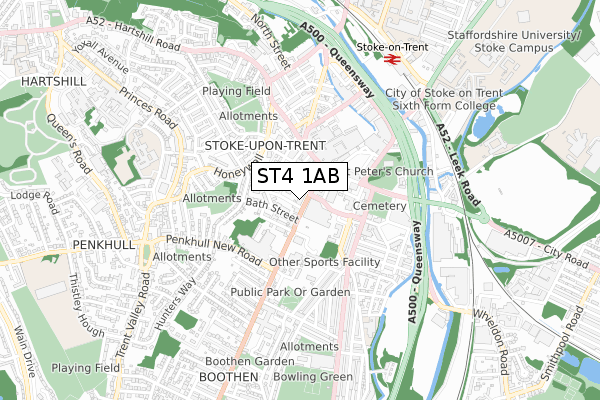 ST4 1AB map - small scale - OS Open Zoomstack (Ordnance Survey)