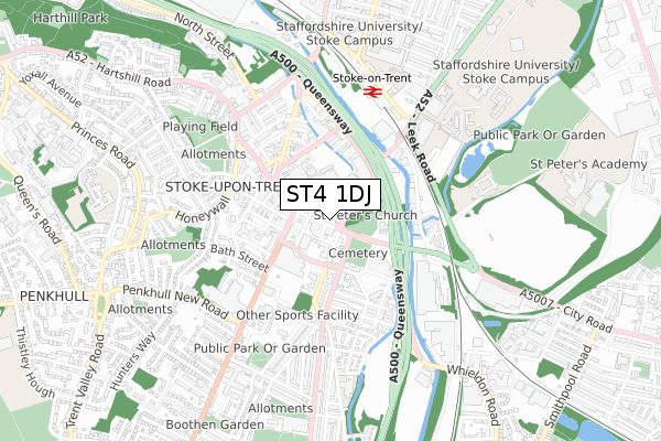 ST4 1DJ map - small scale - OS Open Zoomstack (Ordnance Survey)