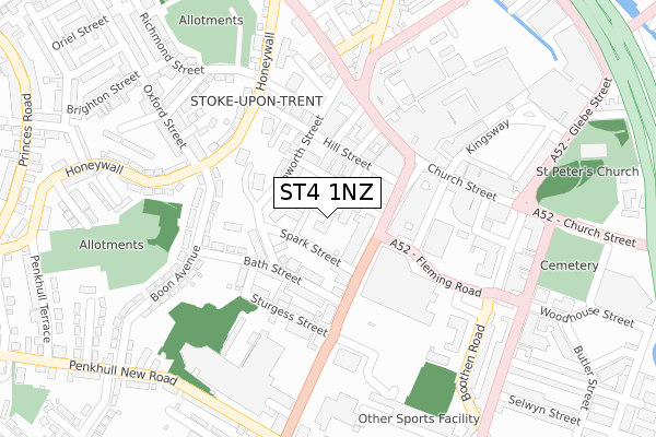 ST4 1NZ map - large scale - OS Open Zoomstack (Ordnance Survey)