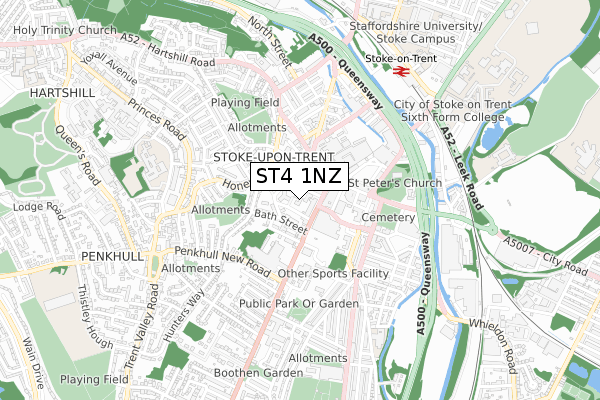 ST4 1NZ map - small scale - OS Open Zoomstack (Ordnance Survey)