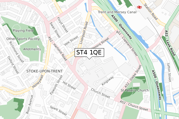 ST4 1QE map - large scale - OS Open Zoomstack (Ordnance Survey)