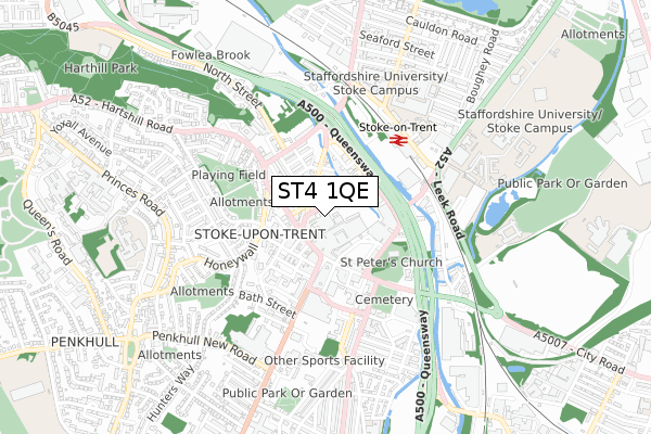 ST4 1QE map - small scale - OS Open Zoomstack (Ordnance Survey)