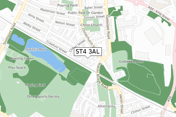 ST4 3AL map - large scale - OS Open Zoomstack (Ordnance Survey)