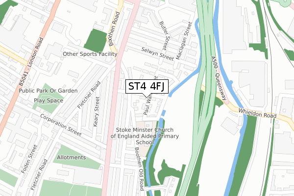 ST4 4FJ map - large scale - OS Open Zoomstack (Ordnance Survey) ST4 4FJ map - large scale - OS Open Zoomstack (Ordnance Survey)
