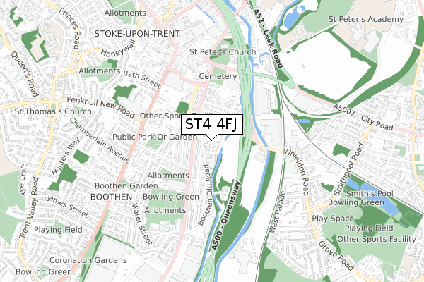 ST4 4FJ map - small scale - OS Open Zoomstack (Ordnance Survey) ST4 4FJ map - small scale - OS Open Zoomstack (Ordnance Survey)