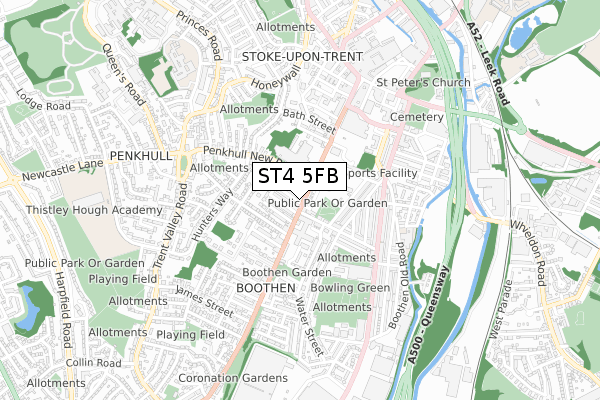ST4 5FB map - small scale - OS Open Zoomstack (Ordnance Survey) ST4 5FB map - small scale - OS Open Zoomstack (Ordnance Survey)
