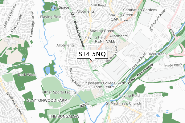 ST4 5NQ map - small scale - OS Open Zoomstack (Ordnance Survey)