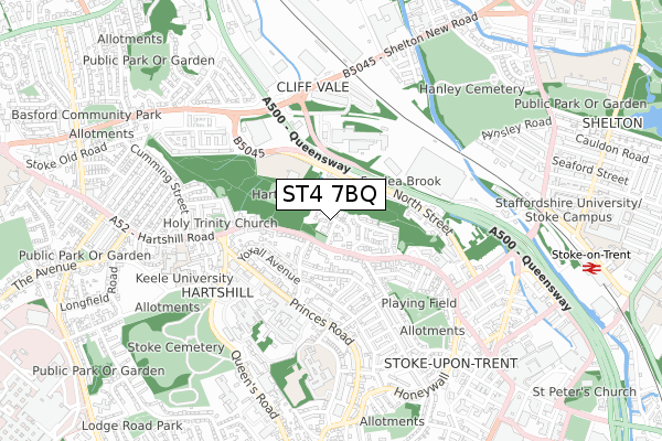 ST4 7BQ map - small scale - OS Open Zoomstack (Ordnance Survey)