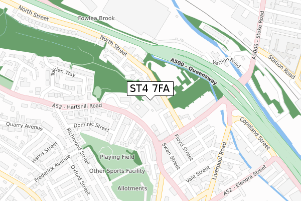 ST4 7FA map - large scale - OS Open Zoomstack (Ordnance Survey)