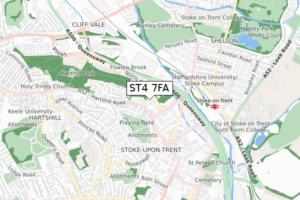 ST4 7FA map - small scale - OS Open Zoomstack (Ordnance Survey)