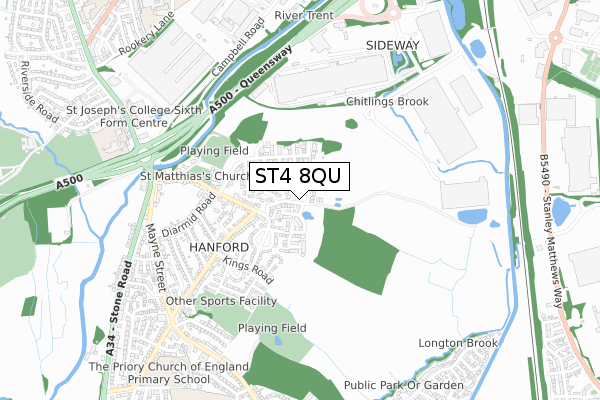 ST4 8QU map - small scale - OS Open Zoomstack (Ordnance Survey) ST4 8QU map - small scale - OS Open Zoomstack (Ordnance Survey)
