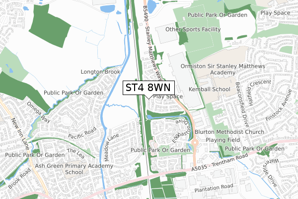 ST4 8WN map - small scale - OS Open Zoomstack (Ordnance Survey)