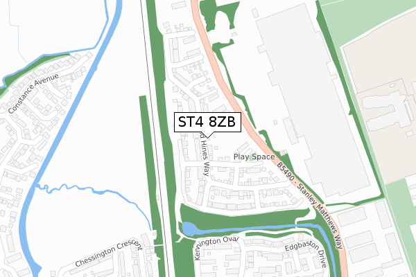 ST4 8ZB map - large scale - OS Open Zoomstack (Ordnance Survey)