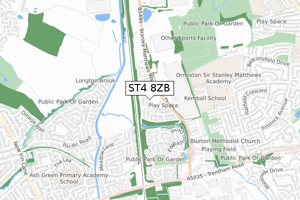 ST4 8ZB map - small scale - OS Open Zoomstack (Ordnance Survey)