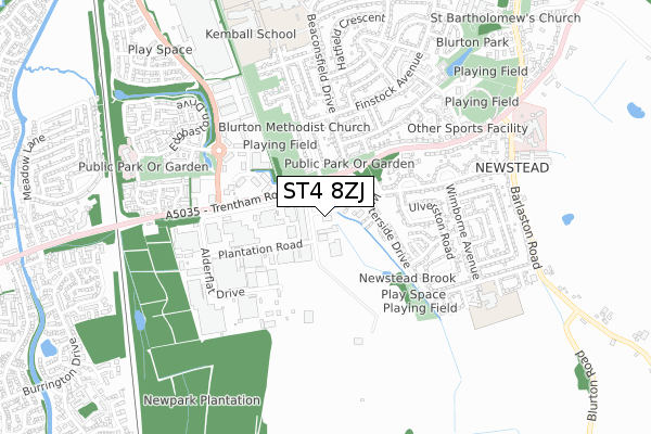 ST4 8ZJ map - small scale - OS Open Zoomstack (Ordnance Survey)