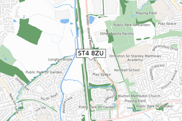 ST4 8ZU map - small scale - OS Open Zoomstack (Ordnance Survey)