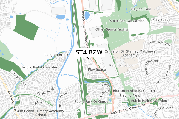 ST4 8ZW map - small scale - OS Open Zoomstack (Ordnance Survey) ST4 8ZW map - small scale - OS Open Zoomstack (Ordnance Survey)