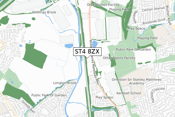 ST4 8ZX map - small scale - OS Open Zoomstack (Ordnance Survey)