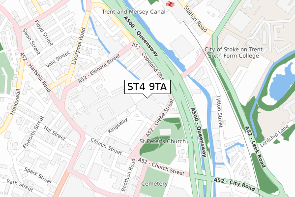 ST4 9TA map - large scale - OS Open Zoomstack (Ordnance Survey)