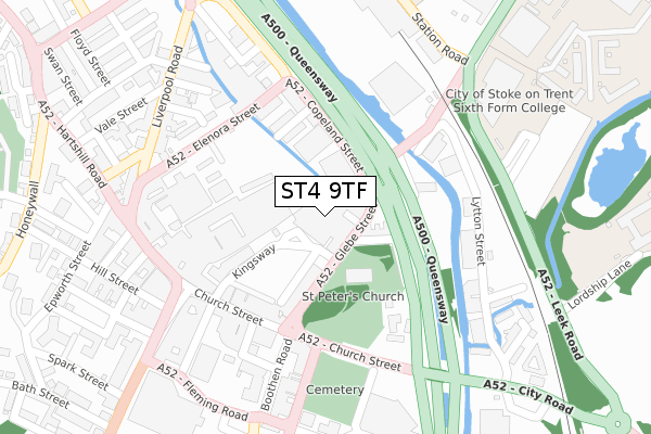 ST4 9TF map - large scale - OS Open Zoomstack (Ordnance Survey)
