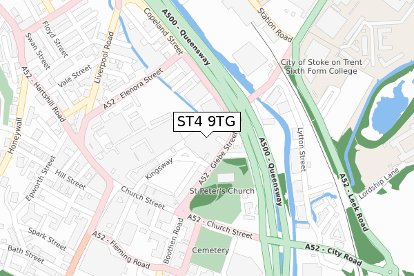 ST4 9TG map - large scale - OS Open Zoomstack (Ordnance Survey)