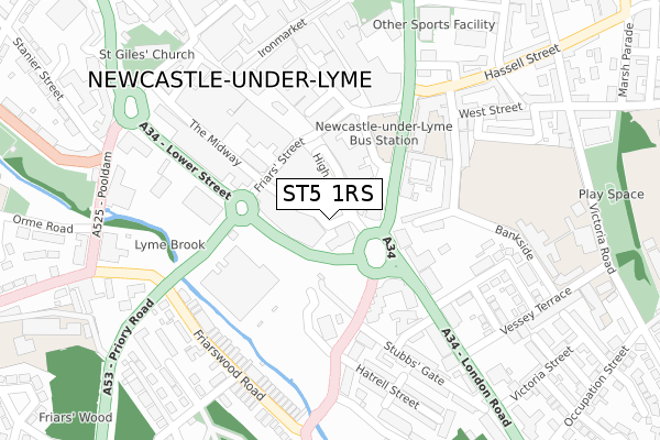 ST5 1RS map - large scale - OS Open Zoomstack (Ordnance Survey)