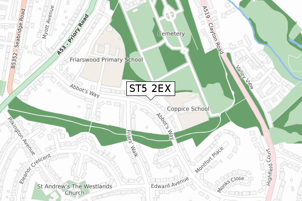 ST5 2EX map - large scale - OS Open Zoomstack (Ordnance Survey)