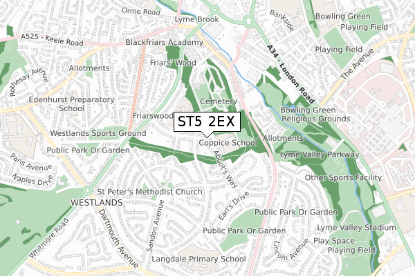 ST5 2EX map - small scale - OS Open Zoomstack (Ordnance Survey)