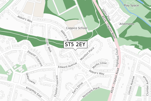 ST5 2EY map - large scale - OS Open Zoomstack (Ordnance Survey)