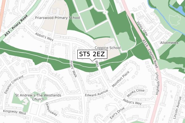 ST5 2EZ map - large scale - OS Open Zoomstack (Ordnance Survey)