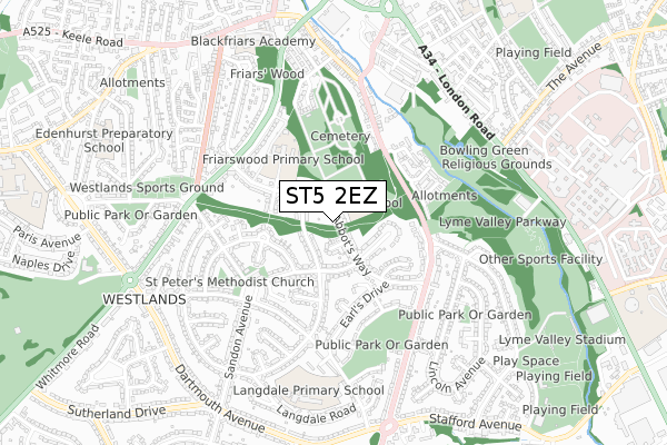 ST5 2EZ map - small scale - OS Open Zoomstack (Ordnance Survey)
