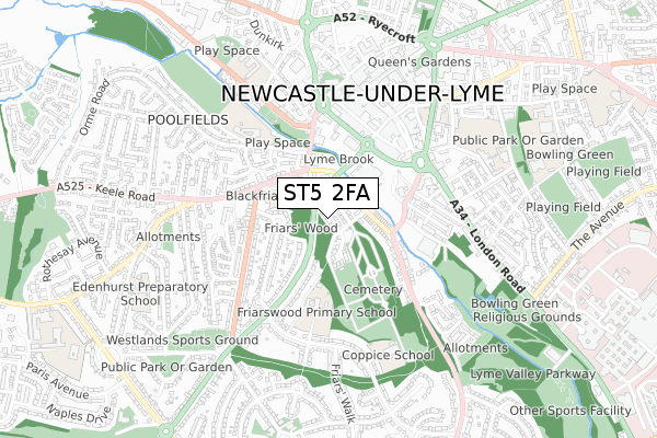 ST5 2FA map - small scale - OS Open Zoomstack (Ordnance Survey)