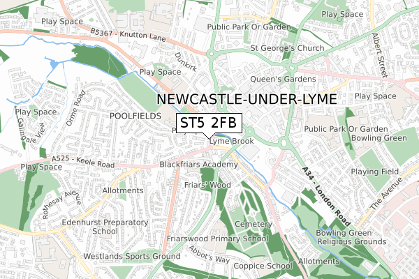 ST5 2FB map - small scale - OS Open Zoomstack (Ordnance Survey)