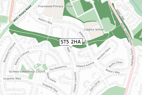 ST5 2HA map - large scale - OS Open Zoomstack (Ordnance Survey)