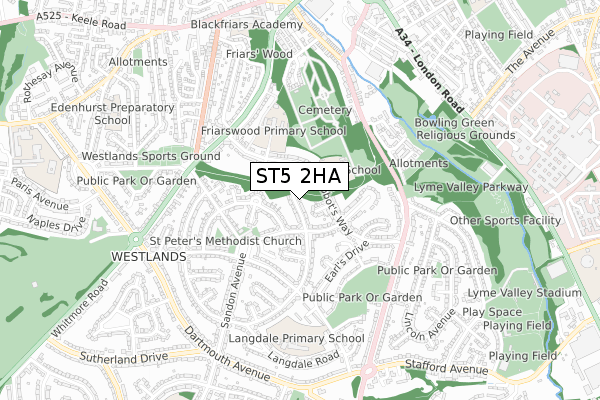 ST5 2HA map - small scale - OS Open Zoomstack (Ordnance Survey)