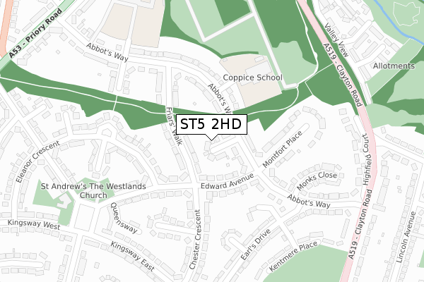 ST5 2HD map - large scale - OS Open Zoomstack (Ordnance Survey)