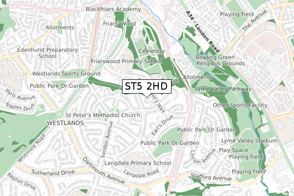 ST5 2HD map - small scale - OS Open Zoomstack (Ordnance Survey)