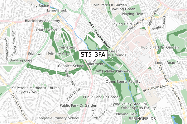 ST5 3FA map - small scale - OS Open Zoomstack (Ordnance Survey)