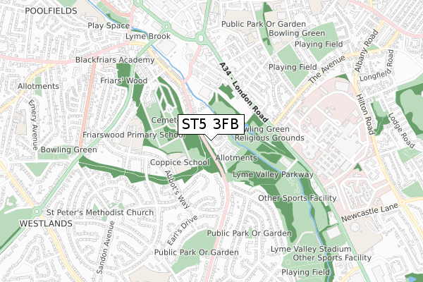 ST5 3FB map - small scale - OS Open Zoomstack (Ordnance Survey)