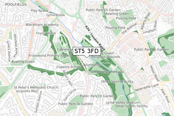 ST5 3FD map - small scale - OS Open Zoomstack (Ordnance Survey)