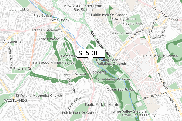 ST5 3FE map - small scale - OS Open Zoomstack (Ordnance Survey)