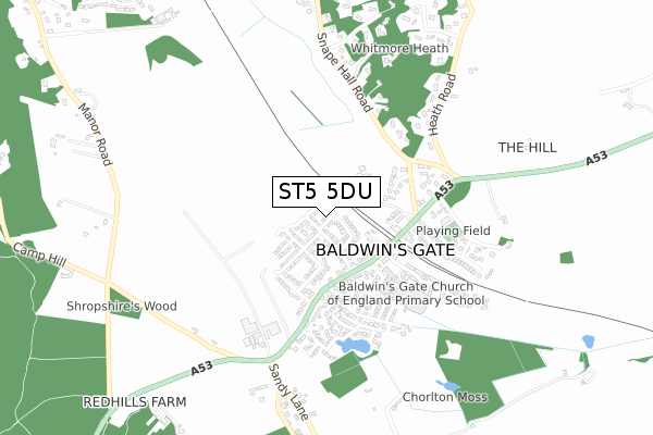 ST5 5DU map - small scale - OS Open Zoomstack (Ordnance Survey)