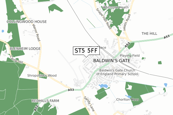 ST5 5FF map - small scale - OS Open Zoomstack (Ordnance Survey)