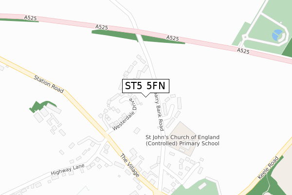 ST5 5FN map - large scale - OS Open Zoomstack (Ordnance Survey)